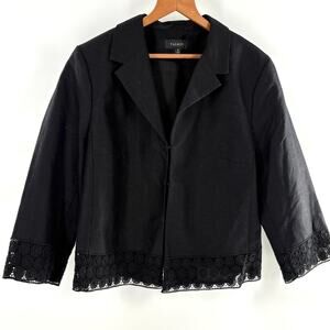 Talbots Linen Eyelet Jacket 16 Black Capsule Coastal Travel Resort Cruise